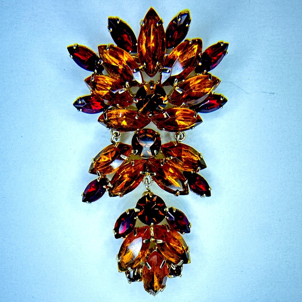 Amber & Topaz Glass Rhinestone Brooch - Picture 3 of 3